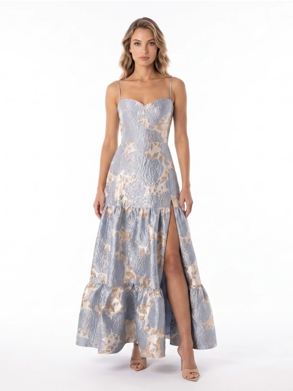 VIOLET WEEKEND Dress JUNIORS' FLORAL JACQUARD TIERED BALLGOWN Bra Size 11/12
